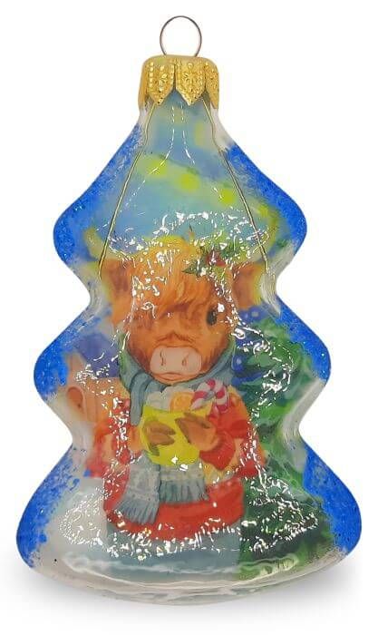 Елочная игрушка стеклянная декорированная "Елочка- Бык" артикул Ф-86 , формовая игрушка