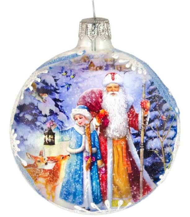 Елочная игрушка-медальон "Дед Мороз и Снегурочка"