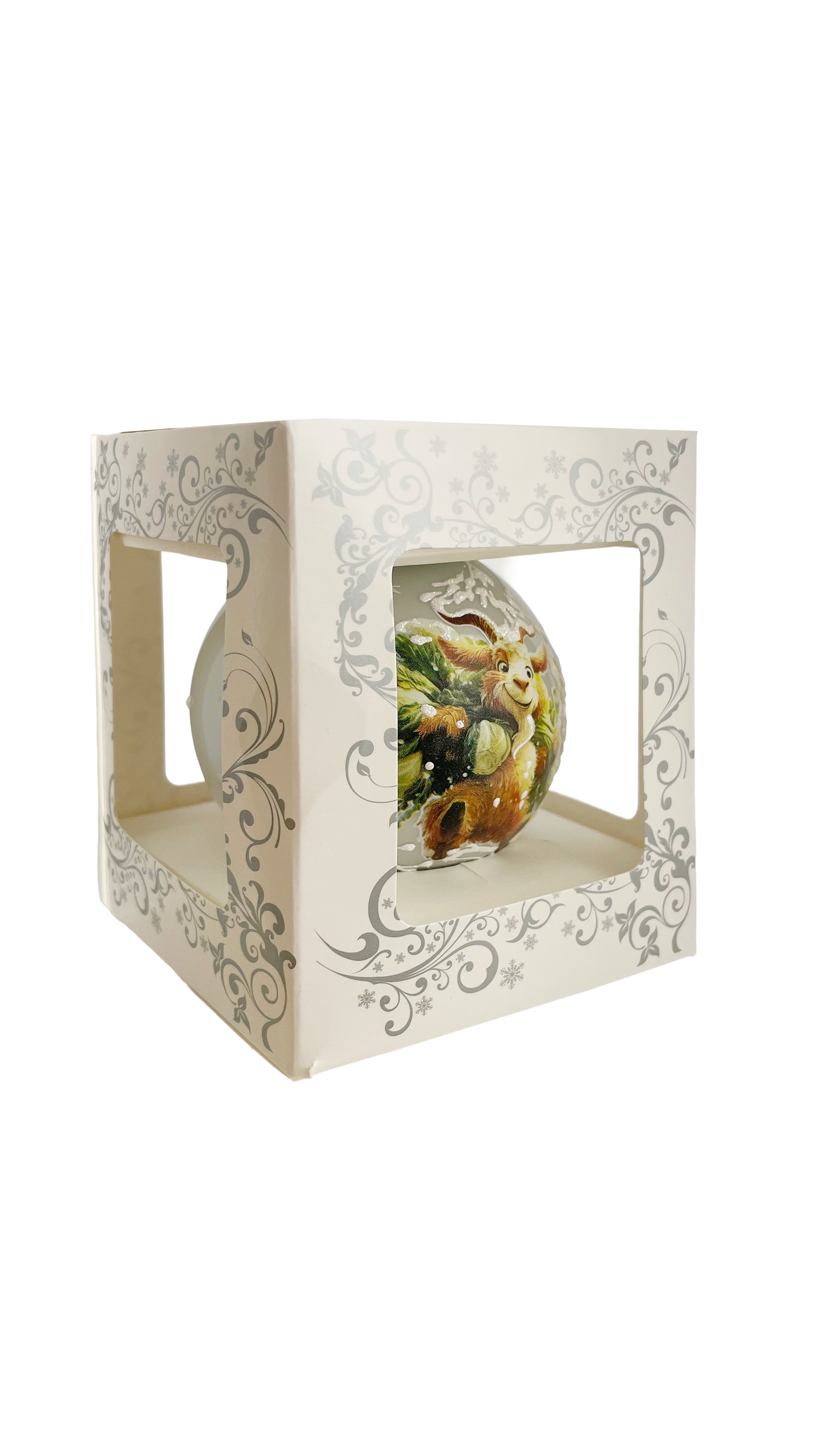Козлик с капустой, шар 8 см, белый глянец