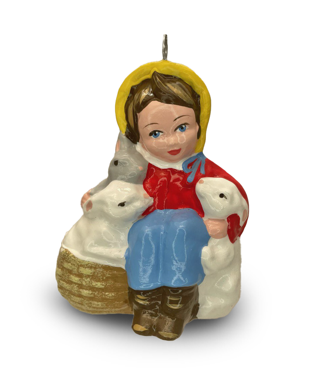 Елочное украшение "Девочка с зайцами" (в красном) (9 см)