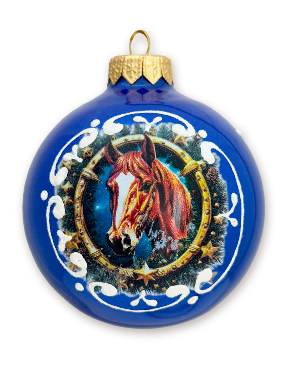 Лошадь в венке , шар 8 см, голубой глянец