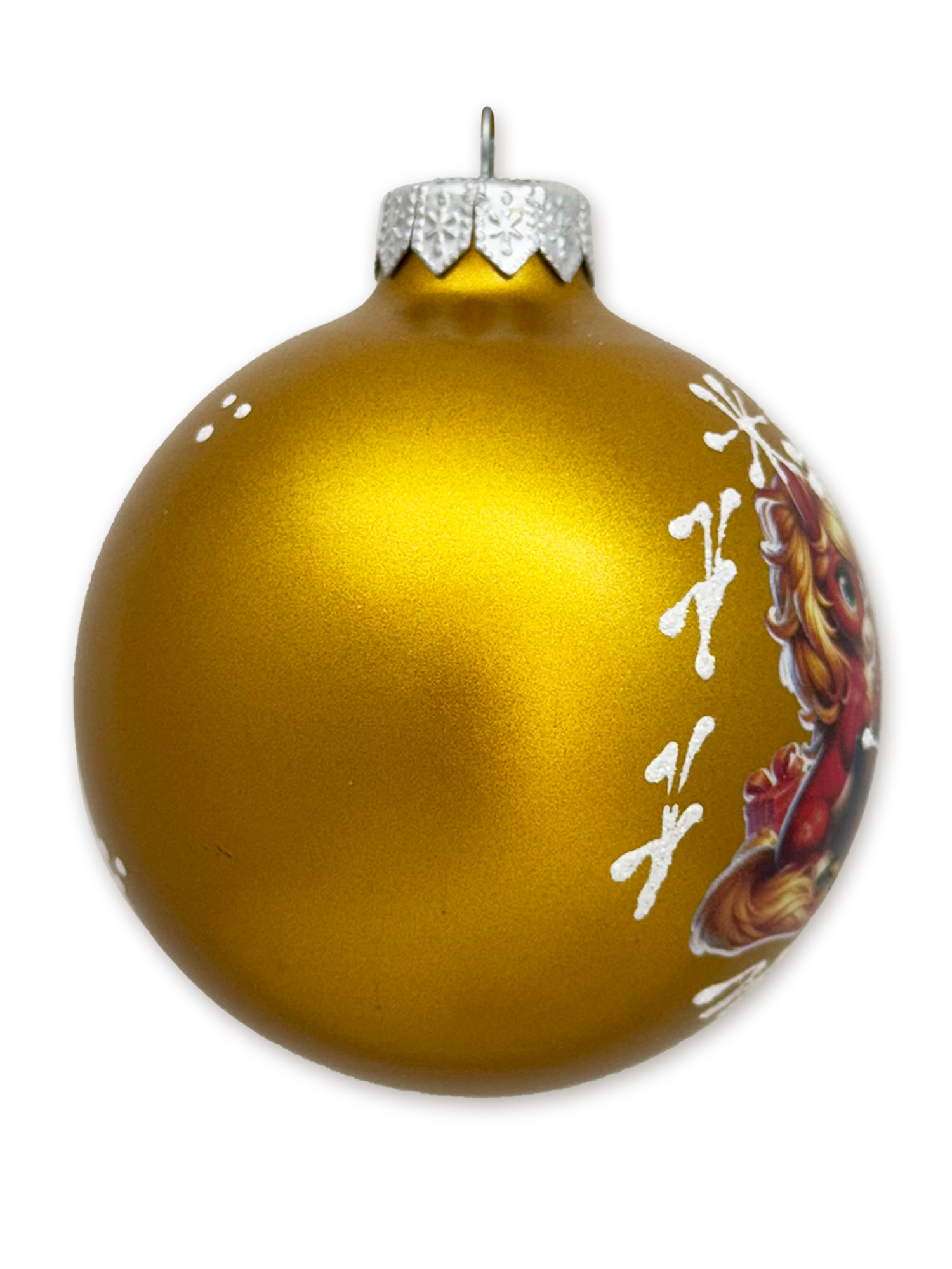 Лошадка у елки шар 8 см золотой глянец