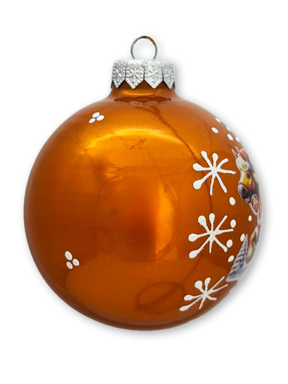 Лошадка с мешком подарков, шар 8см, золотой глянец