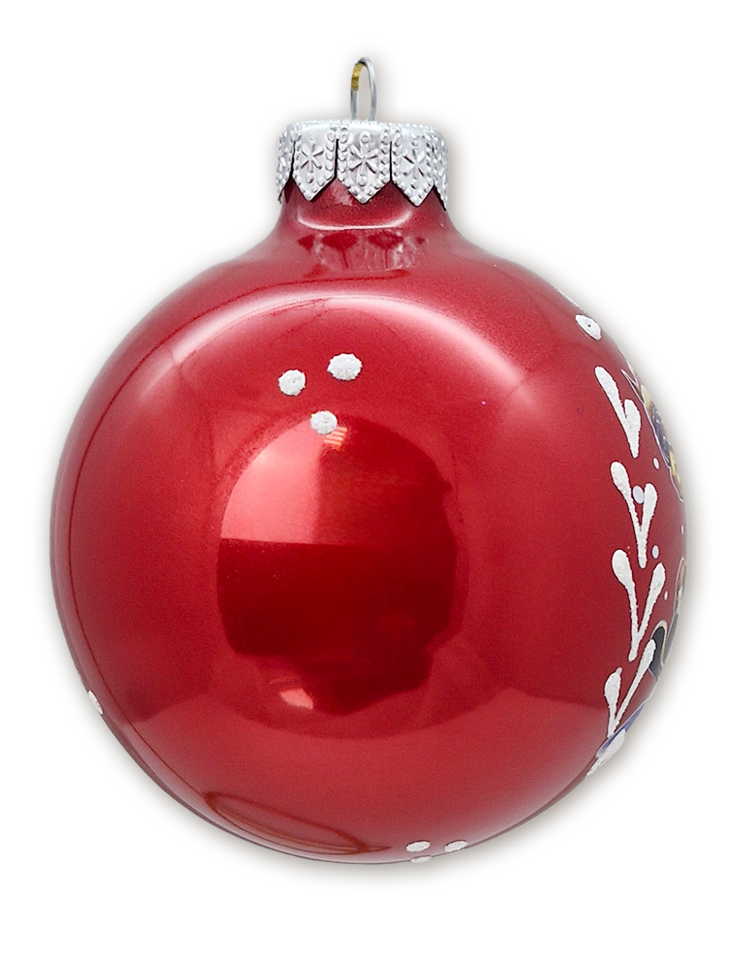 Лошадка лыжник, шар 8 см, красный металик