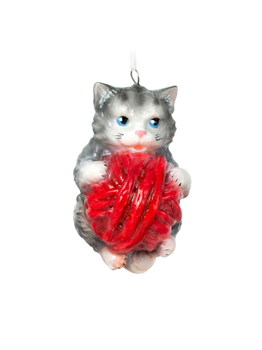 Елочное украшение "Котенок с клубочком"  (поликерамика), формовая игрушка