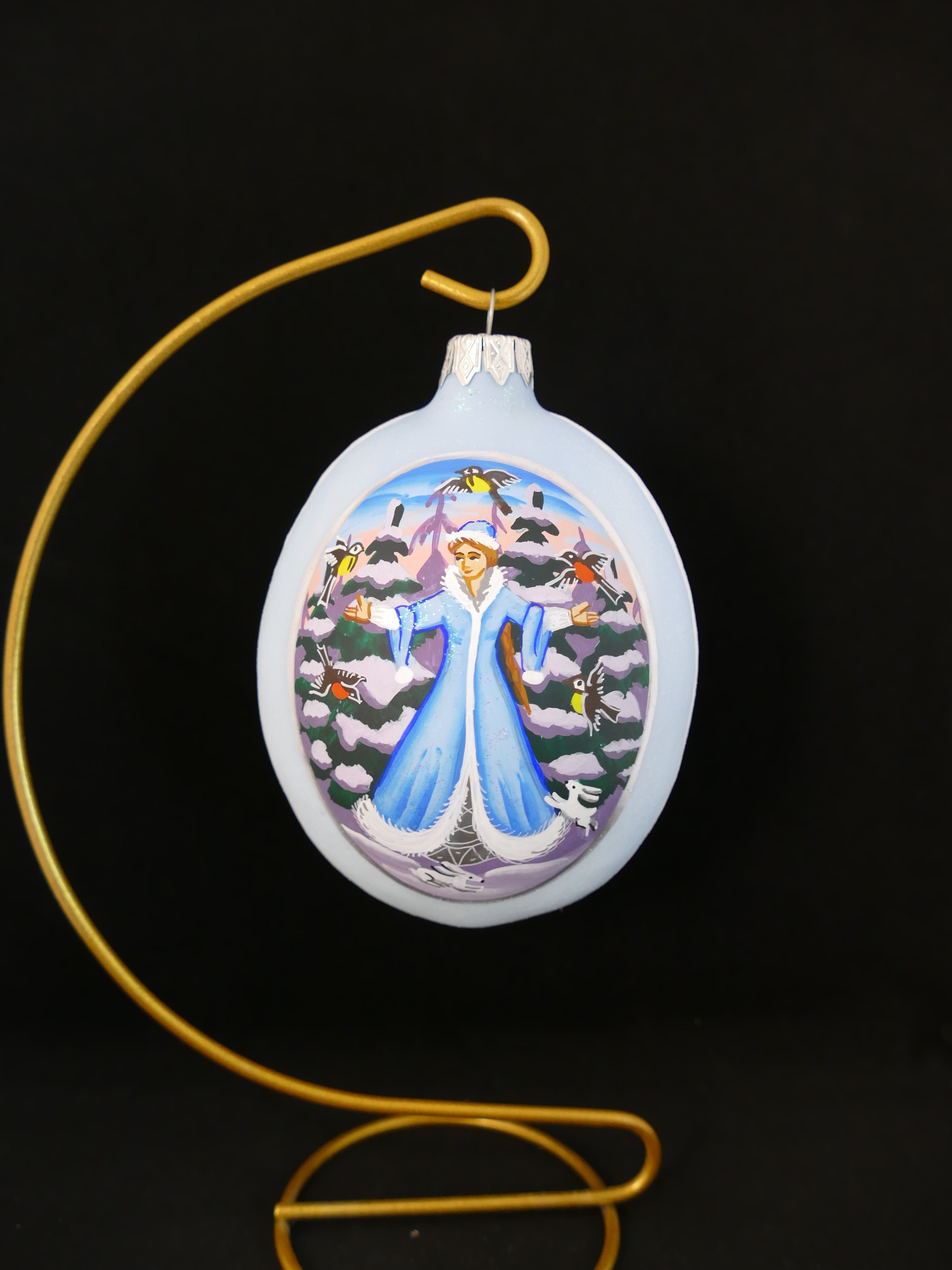 Елочная стеклянная игрушка Снегурочка, форма медальон, 10 см