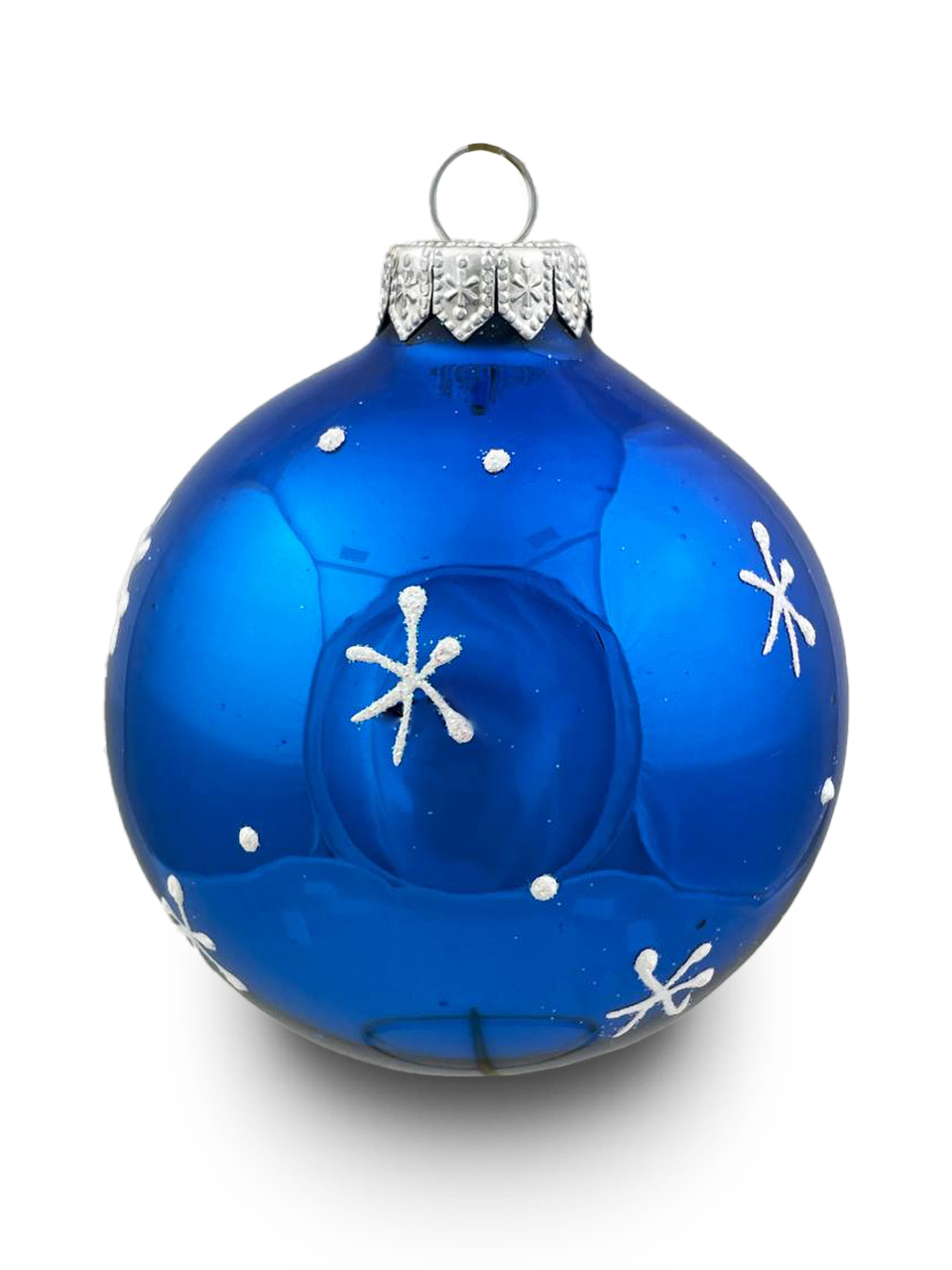 Елочная игрушка шар стеклянный (Символ года 2024) Два дракончика - влюбленная парочка (синий глянец) диаметр 80 мм