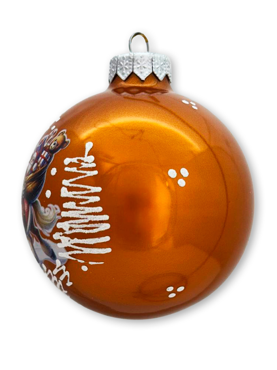 Лошадка с мешком подарков, шар 8см, золотой глянец