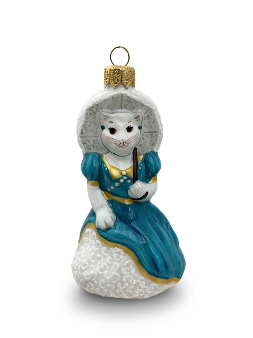 Кошка с зонтом в платье тиффани