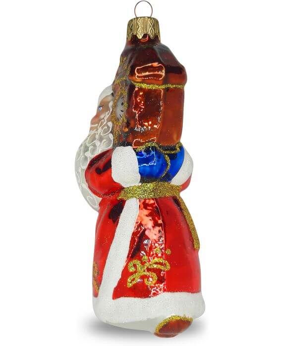 Елочная игрушка стеклянная декорированная "Дед Мороз и часы" артикул Ф-58, формовая игрушка