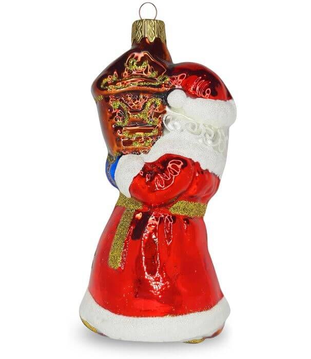Елочная игрушка стеклянная декорированная "Дед Мороз и часы" артикул Ф-58, формовая игрушка