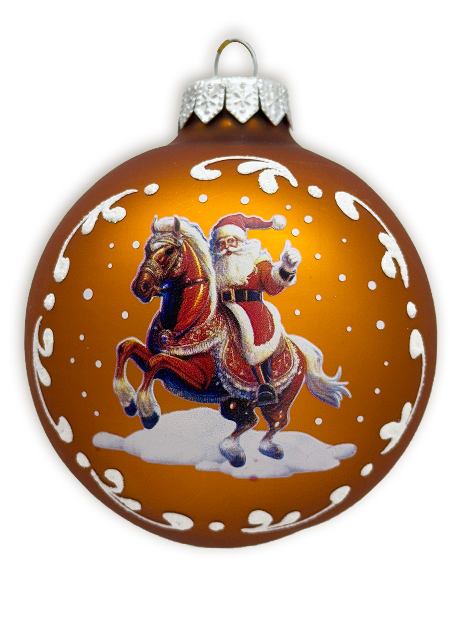 Лошадка с Дедом Морозом, шар 8 см, золотой матовый