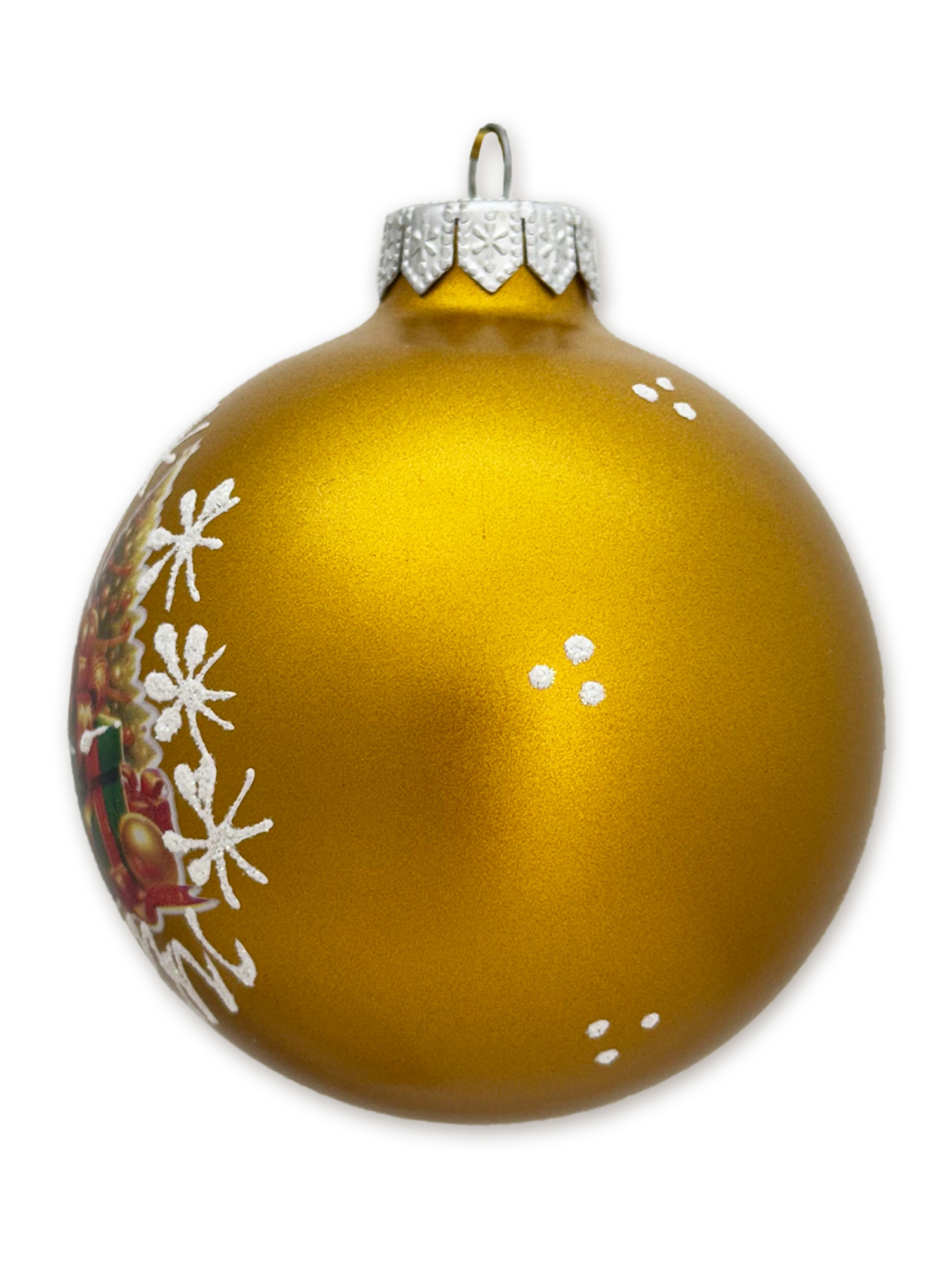 Лошадка у елки шар 8 см золотой глянец