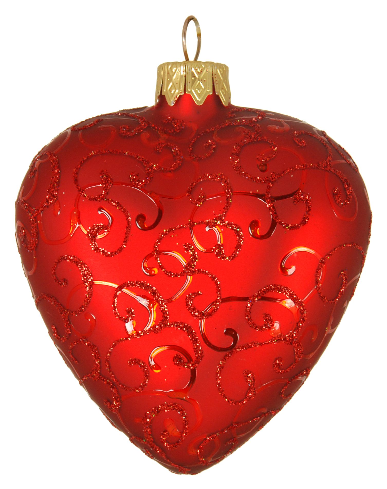 Елочная игрушка "Сердце красное с красным орнаментом"