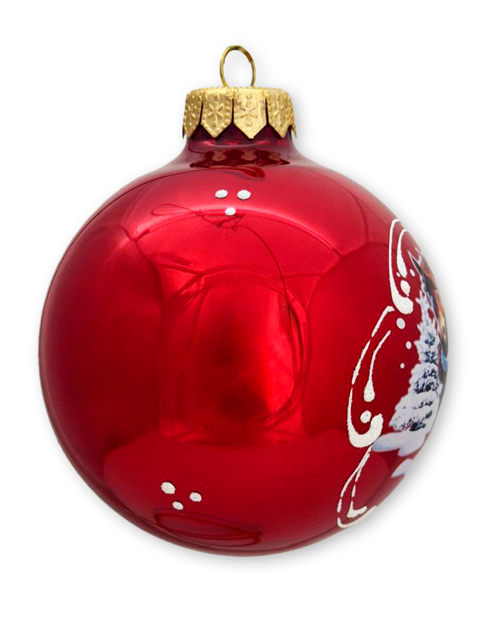 Лошадка в лесу, шар 8см, красный глянец